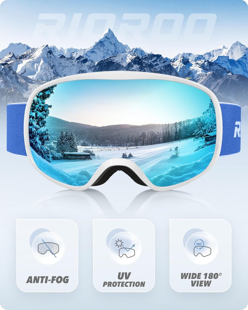 RIOROO Ski Goggles Snowboard Goggles for Men Women Adults Youth,Over Glasses OTG/100% UV Protection/Anti-fog/Wide Vision - Image 3